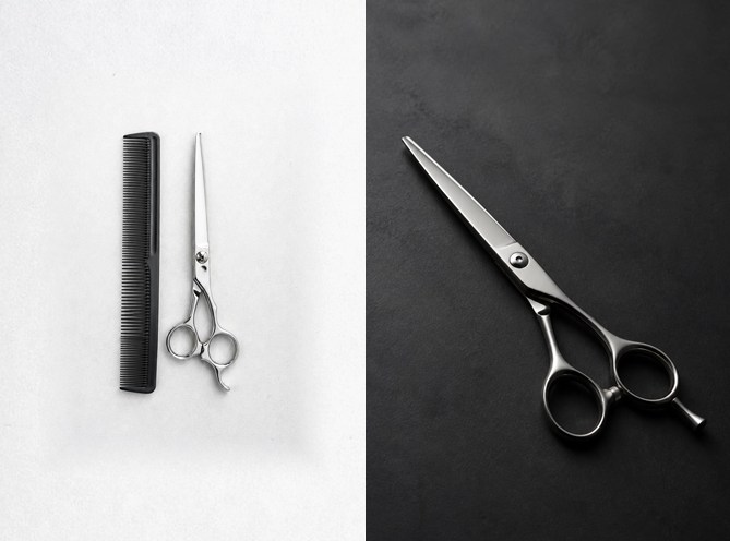 Beispiel-Website Friseursalon, links heller und rechts dunkler Stil